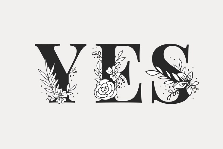 Kostenlose Vektor vektor florale typografie ja wort schriftart