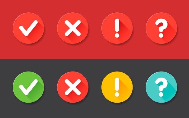 Vektor Hakchen Ausrufezeichen Fragezeichen Symbole Gesetzt Flache Symbole Fur Web Und Mobile Anwendungen Kreis Flaches Design Mit Schatten Premium Vektor