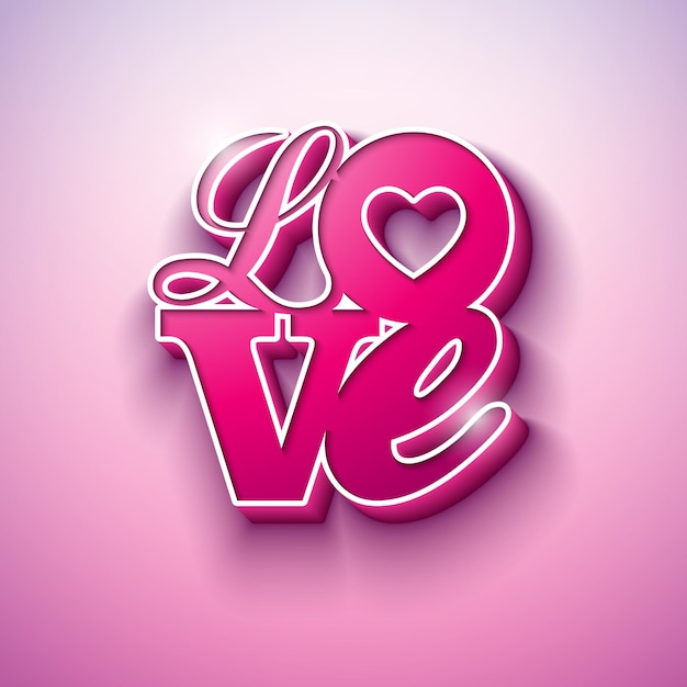 Vektor Happy Valentines Day Design mit 3D-Liebes-Typografie-Brief auf hellrosa Hintergrund