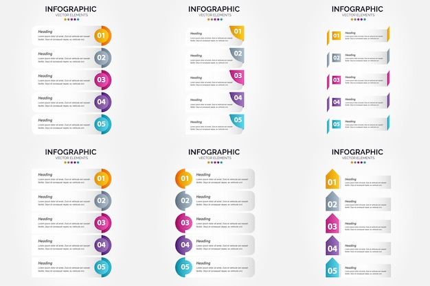 Vektor-illustration 5 schritte infografiken flaches design-set für werbebroschüren-flyer und magazin pack von 1830