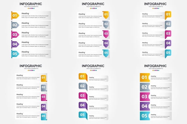 Vektor-Illustration 5 Schritte Infografiken Flaches Design-Set für Werbebroschüren-Flyer und Magazin Packung mit 2117