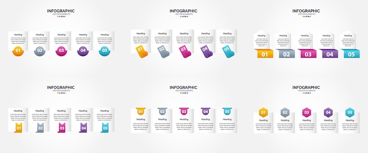 Kostenlose Vektor vektor-illustration 5 schritte infografiken flaches design-set für werbebroschüren-flyer und magazin packung mit 707