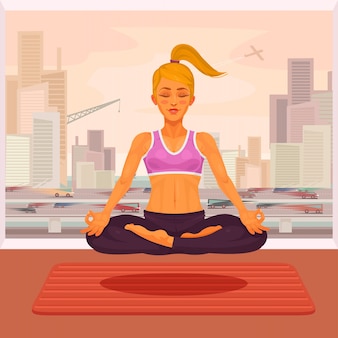 Vektor-illustration eines mädchens yoga in der lotus-position