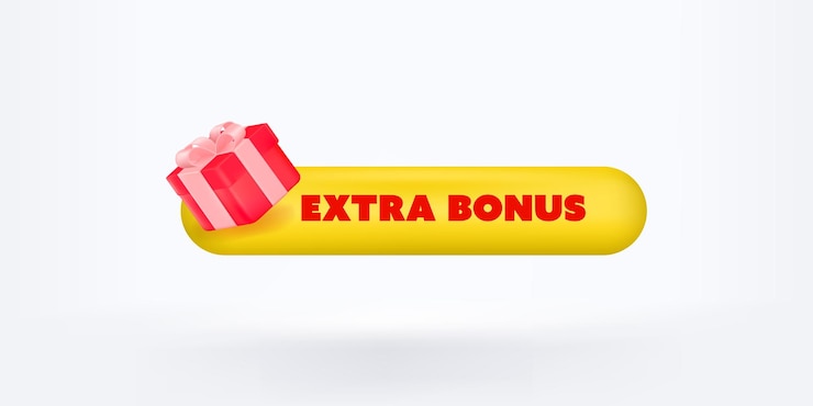 Kostenlose Vektor vektor-illustration zusätzliches bonusetikett mit roter geschenkbox. modernes gelbes web-banner.