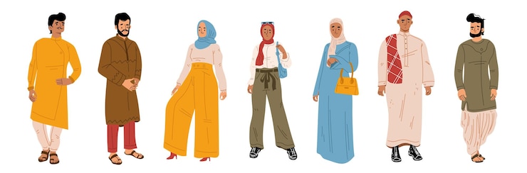 Kostenlose Vektor vektor-illustrationsset für junge arabische menschen