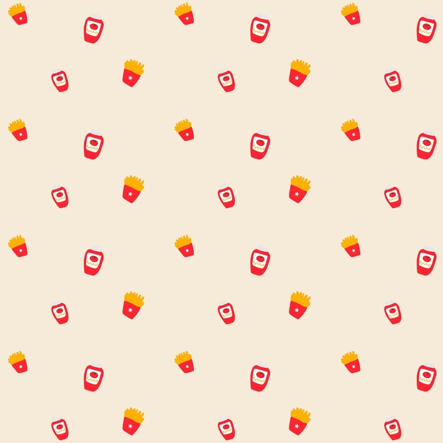 Vektor Pommes frites Ketchup Musterdesign Hintergrund