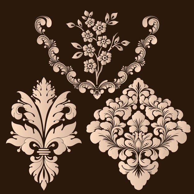 Vektor-Set von Damast-Zierelementen Elegante florale abstrakte Elemente für das Design Perfekt für Einladungskarten etc