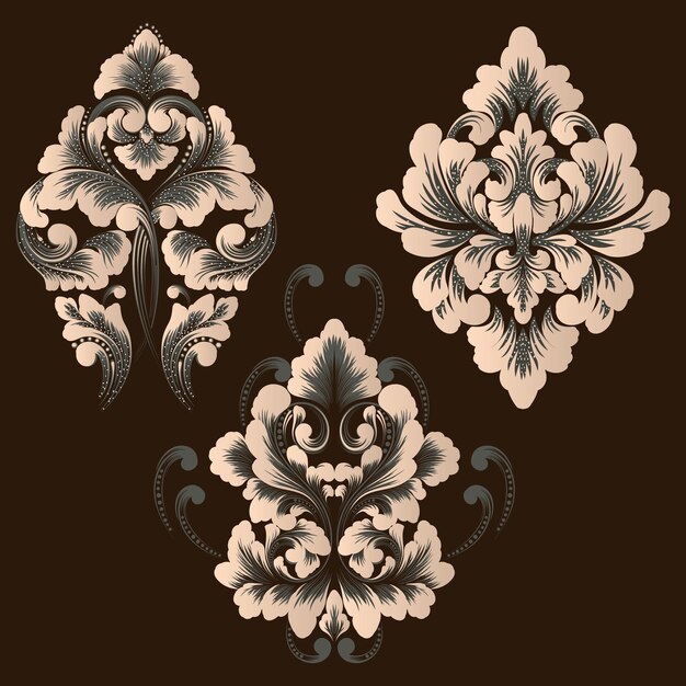 Vektor-Set von Damast-Zierelementen Elegante florale abstrakte Elemente für das Design Perfekt für Einladungskarten etc