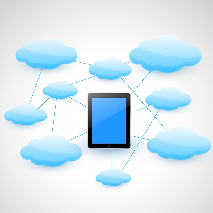Kostenlose Vektor vektor-smart-tablette mit wolken