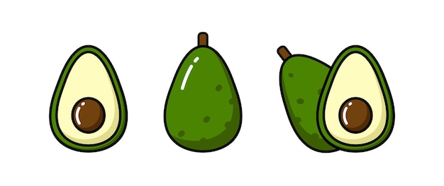 Kostenloser Vektor vektor-symbol-illustration. bunte avocado, ganz, halb. isoliert auf weißem hintergrund.