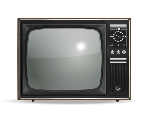 Vektor Vintage alter fotorealistischer CRT-Fernseher auf Weiß