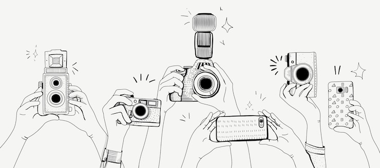 Kostenlose Vektor vektor von händen, die fotos machen