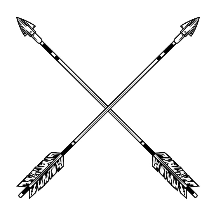 Kostenlose Vektor vektorillustration der gekreuzten pfeile. mittelalterliches waffen-, kriegs- oder kampfzubehör