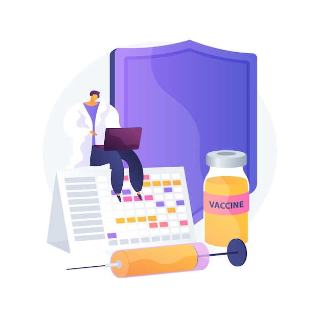 Kostenloser Vektor vektorillustration des abstrakten konzeptes des impfprogramms. impfinformationen, impfprogramm, prävention von infektionskrankheiten, impfstoff, gesundheitsschutz, abstrakte metapher des öffentlichen gesundheitswesens.