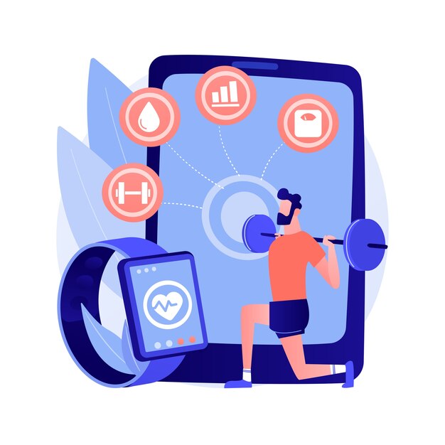 Vektorillustration des abstrakten Konzeptes des intelligenten Trainings. Intelligente Online-Trainingsprogramme und -Tools, neue Fitness-Technologie, Fitness-Coaching-Anwendung, Verbesserung der Gesundheit, Fettabbau, Straffung der abstrakten Metapher.