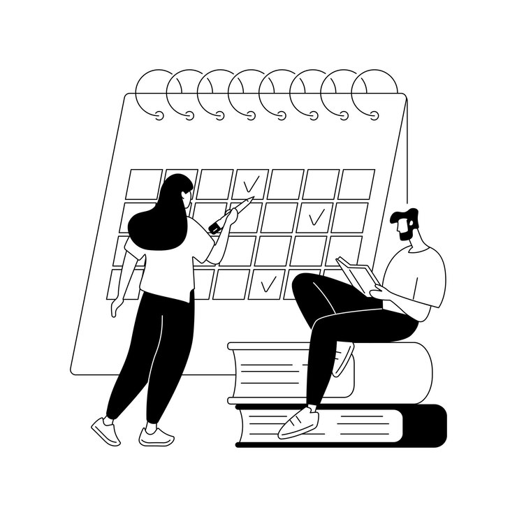 Kostenlose Vektor vektorillustration des abstrakten konzepts der revisionswoche effektive revisionspläne und planung der leseperiode prüfungswoche alles lernen student in der bibliothek schreibt notizen abstrakte metapher
