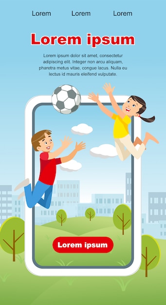 Vektorkonzeptbild glücklicher kinderspiel-fußball