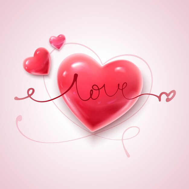 Vektorrealistisches quadratisches Banner Love Happy Valentines Hintergrund mit Herzformen