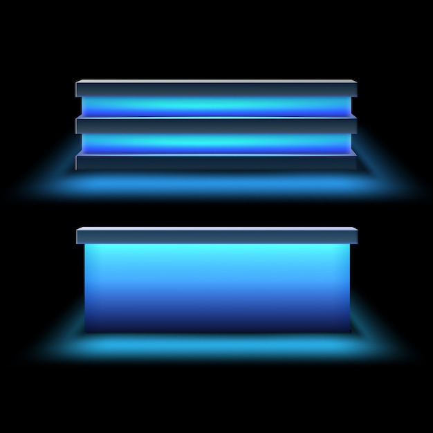 Vektorsatz von Balkenzählern mit hellblauer Hintergrundbeleuchtung Vorderansicht lokalisiert auf weißem Hintergrund