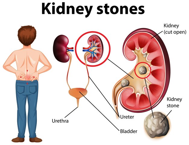 Vergleich von gesunder Niere und Niere mit Steinen