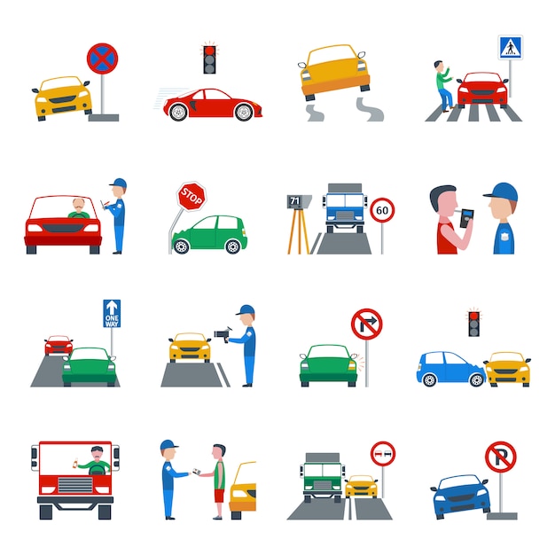 Kostenloser Vektor verkehrsverletzung icons set