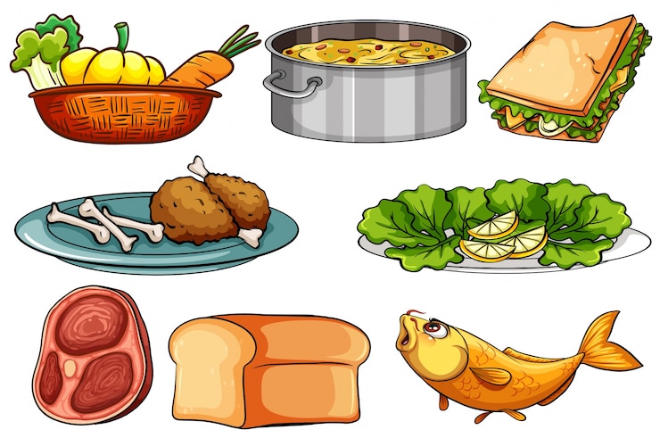 Kostenlose Vektor verschiedene arten von essen und snack illustration