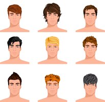 Kostenloser Vektor verschiedene frisur männer gesichter avatar festgelegt