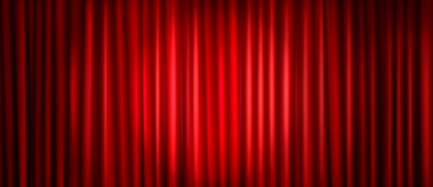 Kostenloser Vektor verschlossener roter theaterbühnenvorhang mit scheinwerferlicht