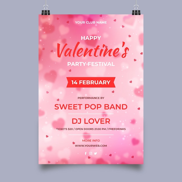 Verschwommene valentinstag party flyer