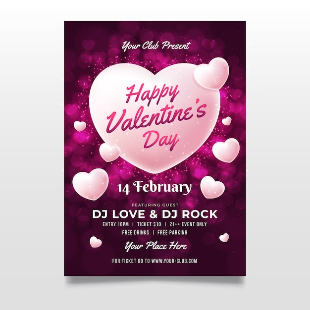 Verschwommene valentinstag party plakat vorlage