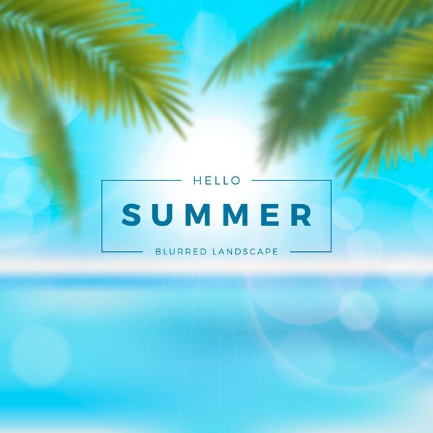 Verschwommener Hallo Sommer mit Palmen