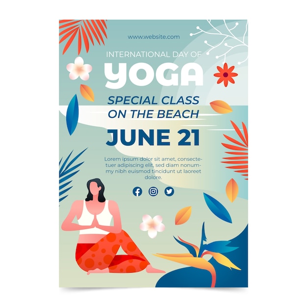Vertikale flyer-vorlage für den internationalen yoga-tag mit farbverlauf Kostenlosen Vektoren