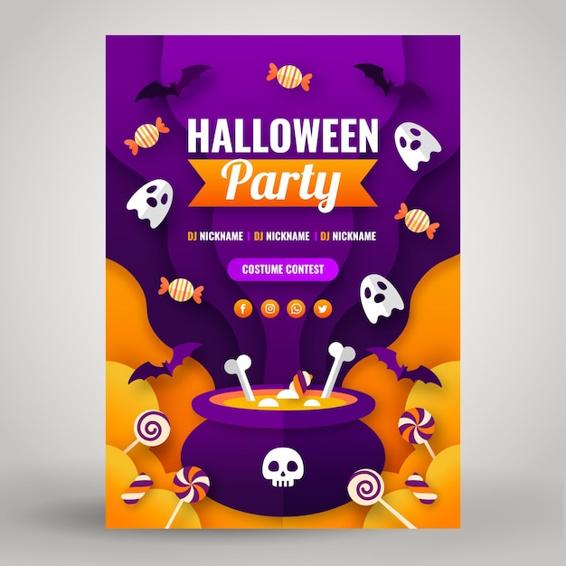 Vertikale Flyer-Vorlage für Halloween-Party im Papierstil