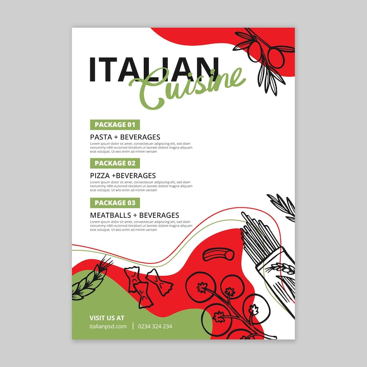Kostenlose Vektor vertikale flyer vorlage für italienisches essen food
