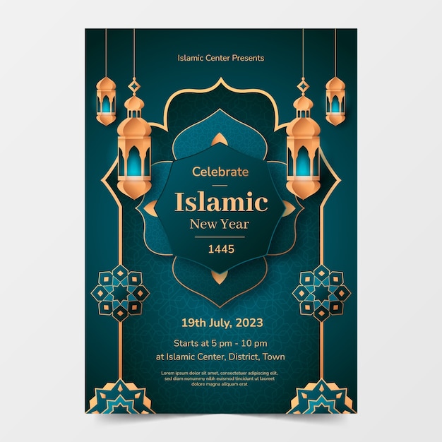 Vertikale Flyer-Vorlage mit Farbverlauf für die islamische Neujahrsfeier