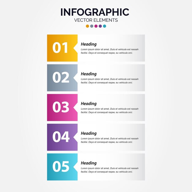 Vertikale infografik-vorlage für unternehmen dünnes liniendesign mit zahlen 5 optionen oder schritten