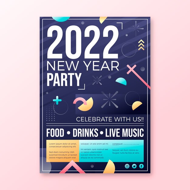 Vertikale Party-Flyer-Vorlage für das neue Jahr mit Farbverlauf