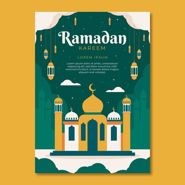 Vertikale Plakatschablone der flachen Ramadan-Feier