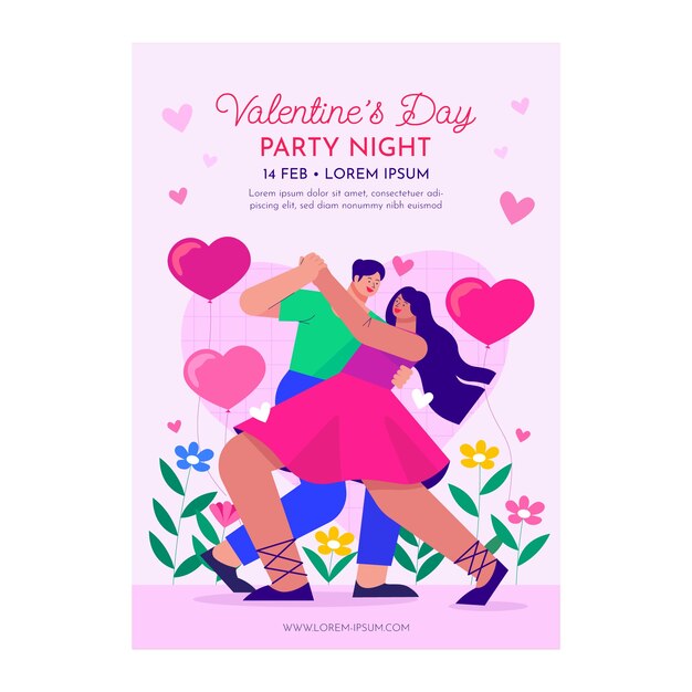 Vertikale Plakatschablone der flachen Valentinstagfeier