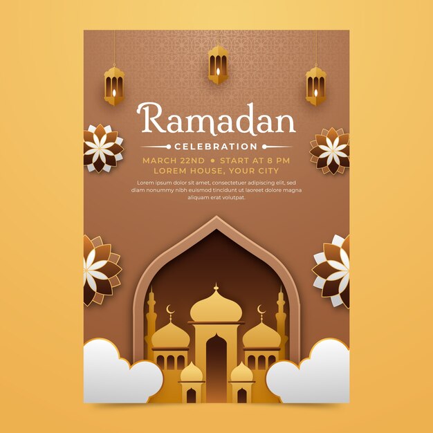 Vertikale plakatschablone der ramadan-feier im papierstil