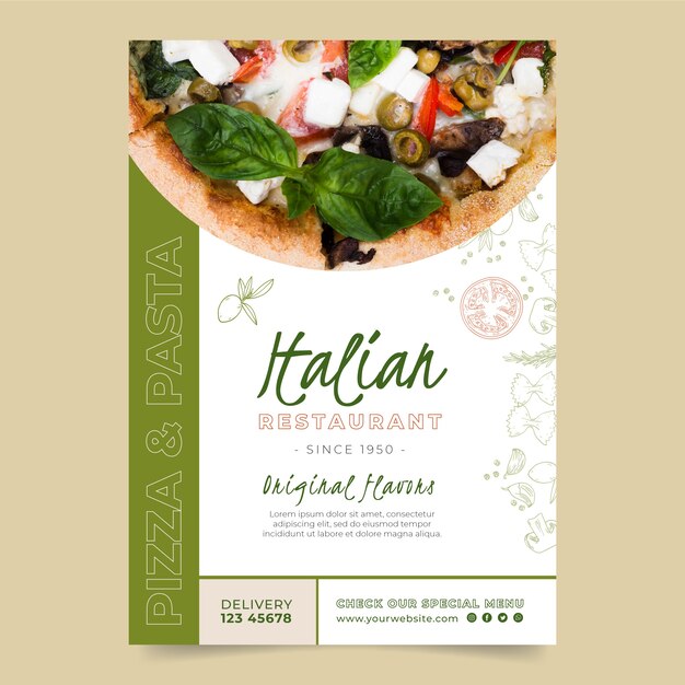 Vertikale Plakatschablone für italienisches Nahrungsmittelrestaurant