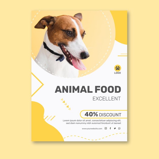 Vertikale Plakatschablone für Tierfutter mit Hund