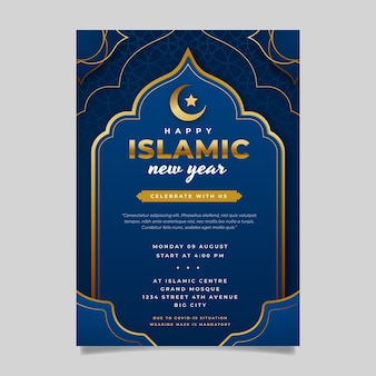 Vertikale plakatvorlage des islamischen neuen jahres mit farbverlauf