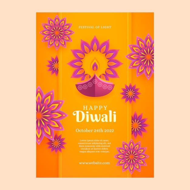 Kostenloser Vektor vertikale plakatvorlage für das diwali-festival im papierstil