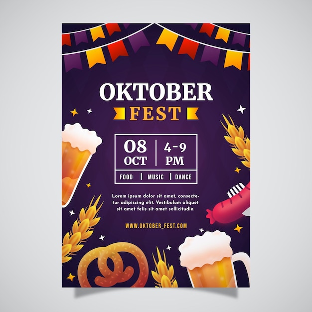 Kostenloser Vektor vertikale plakatvorlage für das oktoberfest mit farbverlauf