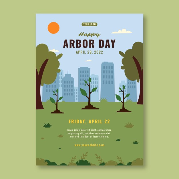 Kostenloser Vektor vertikale plakatvorlage für den flachen arbor day