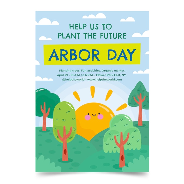 Kostenloser Vektor vertikale plakatvorlage für den flachen arbor day