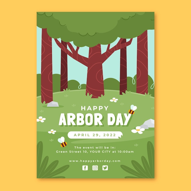 Kostenloser Vektor vertikale plakatvorlage für den flachen arbor day