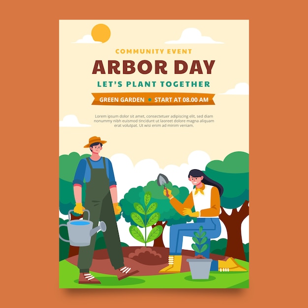 Kostenloser Vektor vertikale plakatvorlage für den flachen arbor day