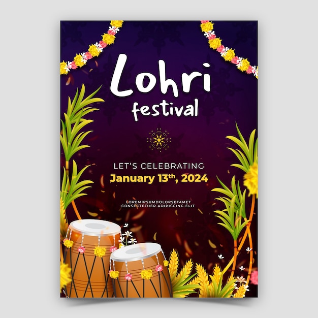 Kostenloser Vektor vertikale plakatvorlage für die feier des lohri-festivals